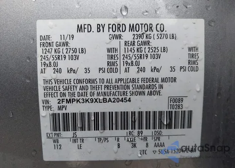 2020 Ford Edge Titanium z USA, uszkodzony, nr VIN 2FMPK3K9XLBA20454